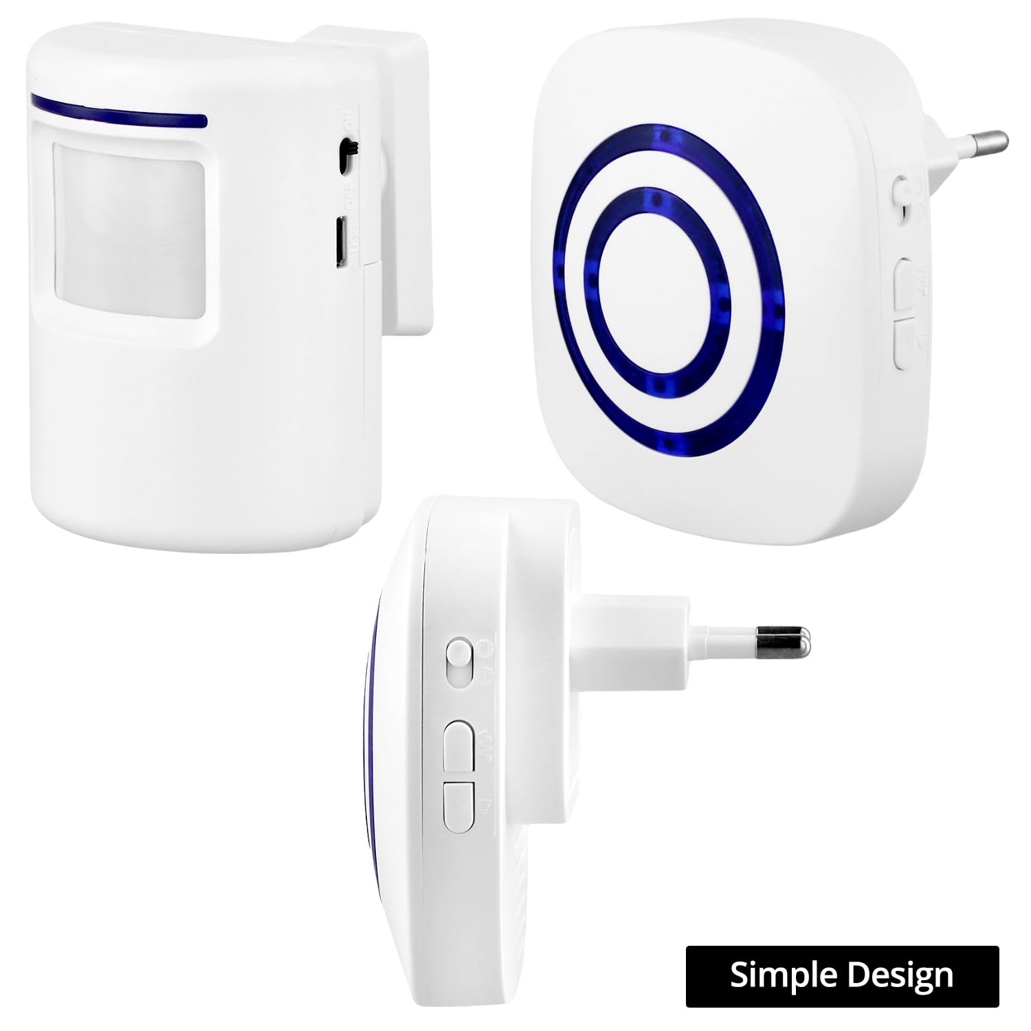 QWORK® Detector de Presencia para Tienda, Timbre Inalámbrico con 1 Receptor Electrónico y 1 Detector de Sensor de Movimiento PIR, 38 Tonos, 3 Niveles de Volumen, Rango 70m