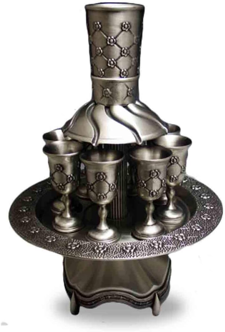 Quilted Style 8 Cup Kiddush Wine Fountain in Pewter