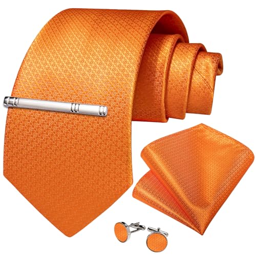 Image of DiBanGu Mens Tie Silk Plaid Striped Necktie and Pocket Square Cufflinks Tie Clip Set with Gift Box Formal Wedding Party