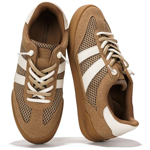 Project Cloud 100% Genuine Leather Casual Sneakers for Women - Memory Foam Insoles - Womens Shoes & Lightweight Women's Fashion Sneakers - Slip On Shoes for Women Footwear (Verdy, TAN, 7)