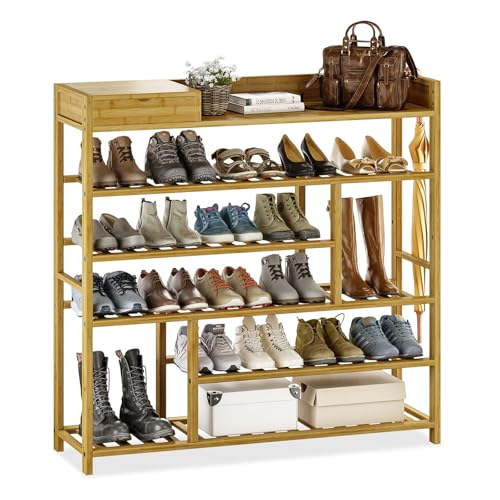 Bamworld Shoe Rack for Front Door Entrance Bamboo Shoe Organizer with Storage Box Free Standing Shoe Cabinet Shoe Storage Shelf for entryway, Closet and Doorway (Natural)