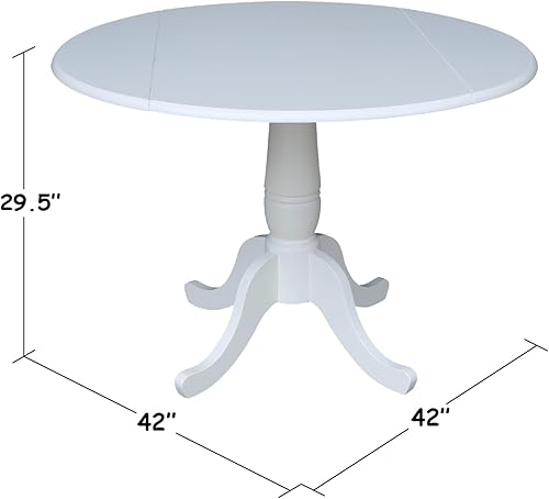 Miniatura 2 de International Concepts - Mesa redonda con pedestal de hojas de doble caída de 42 pulgadas, mesa de comedor de 29.5 pulgadas de alto, color blanco