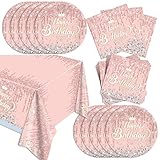 41pcs Pink and Silver Party Supplies ,include 20 dessert plate,20 Napkin and 1pcs Tablecloth,Used for Pink Glitter and Silver Birthday Party Decoration