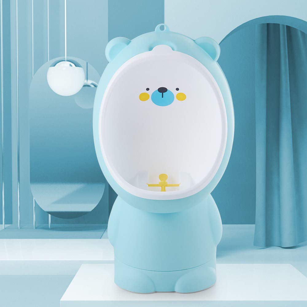 Carrefy Potty Training Urinal for Boys, 3 Height Adjustments, Standing/Wall Mounted, Detachable, Easy to Clean, Pee Toilet with Funny Bear & Water Wheel, with Cleaning Brush & Hook up,Light-Blue