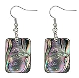 MagicYiMu Natural Double-faced Abalone Shell Rectangle Drop Dangle Hook Earrings Jewelry for Women
