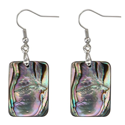 Natural Double-faced Abalone Shell Rectangle Drop Dangle Hook Earrings Jewelry for Women