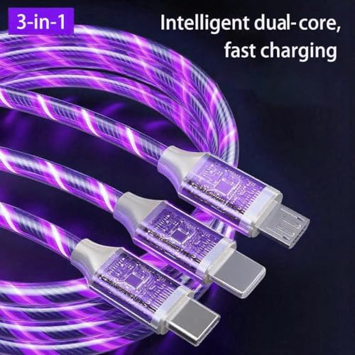 Image of 3-in-1 USB Data Charging Adapter Cable (Purple) - Compatible with Three Interfaces, High-Speed Transmission, Fast Charging, Universal for Mobile Phones /Tablets /Computers