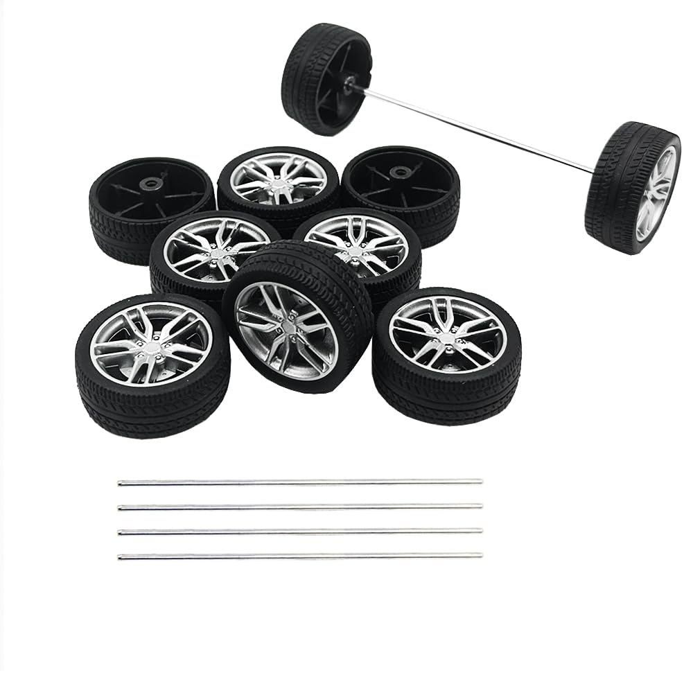 Photo 1 of 10PCS Toy Car Wheels 37mm Rubber Tire Wheels with Metal Shaft for RC Car Truck DIY Model Toy Wheel Replacement Accessories (2.5x37mm)