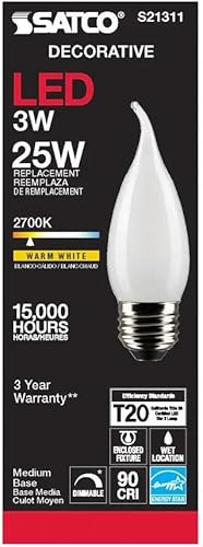 Miniatura 6 de Satco S21311/06 - Bombillas LED E26 de 3 W, 2700 K, clasificación de 15000 horas, regulables, paquete de 6