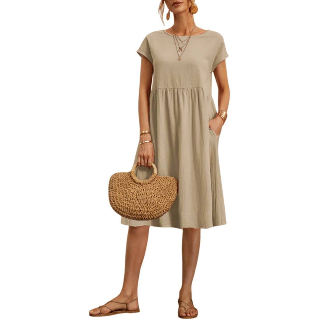 Robe casual solide à taille haute ajustée pour affiner la silhouette - 7