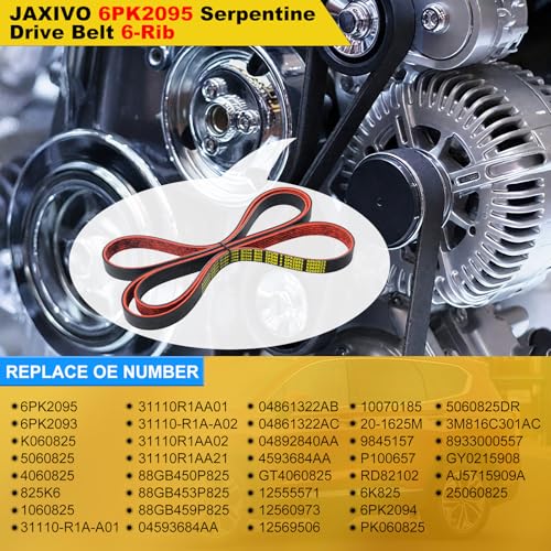 Image of 6PK2095 Serpentine Belt V-Ribbed Drive Belt for 13-15 ILX,98-05 DeVille,01-07 Town & Country,03-08 Mazda 6 S,01-07 Grand Caravan,05-11 Chrysler 300,05-08 Magnum,12-15 Civic,K060825 Red