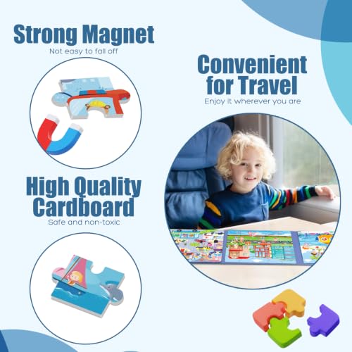 Image of Magnetic Puzzles for Toddlers 3-5 Toddler Puzzle Travel Toys (Traffic) | Jigsaw Puzzles for Kids 97-Pieces Travel Toys Transportation Puzzles Ages 4-6 Road Car Trip & Airplane Activity