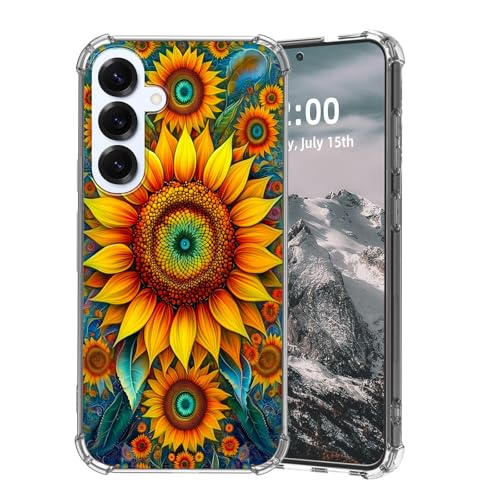 SFJAXYOV for Samsung Galaxy S25 FE Case, Vibrant Mandala Sunflower Slim Fit Phone Case, Shockproof Cover for Samsung Galaxy S25 FE 6.7"