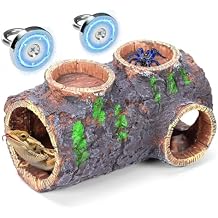 MECESOR Magnetic Reptile Hide with Waterer & Feeder Trough,Resin Hollow Tree Gecko Hideout Cave,Non-Toxic Climbing Toy Terrarium Decor for Green Anole,Tree Frog Climbing Accessories,Grey