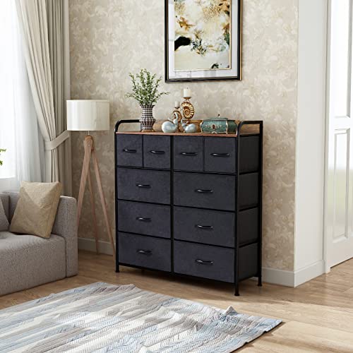Lyncohome Dresser For Bedroom 10 Larger Dresser With Shelves Fabric Dresser For Closet, Living Room Office Sturdy Steel Frame Wooden Top,Larger (Black) #TOP4