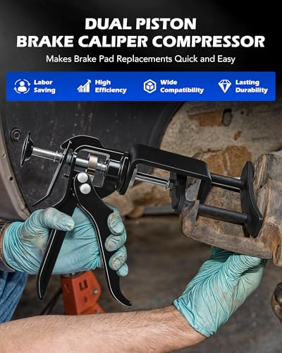 Image of Orion Motor Tech Dual Piston Brake Caliper Compressor, Heavy Duty Brake Piston Compressor Tool for Brake Pad Replacement, Disc Brake Caliper Tool Compatible with Most Cars & Trucks, Black