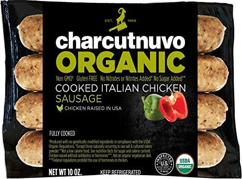 CharcutNuvo: Organic Italian Chicken Sausage - 10oz, 5 Pack - Non-GMO, Cooked Sausage - U.S.-Raised Chicken - No Antibiotics, Hormones, Gluten, Dairy, or Sugar - No Nitrites or Nitrates