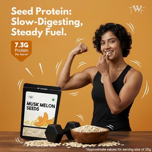 Image of TWF Virgin Muskmelon Seeds | 200 gm | AAA Grade Seeds for Eating | 100% Natural | Kharbooja Magaj | Peeled | Gluten Free | Perfect for Snacking & Cooking | Resealable Pack | Diet Snack | Unroasted | Unsalted | Highest Natural Potency