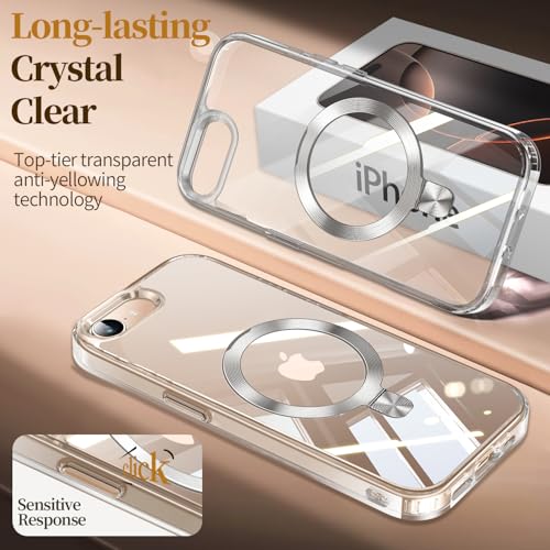 Image of ESTPEAK CD Mag-Stand Case for iPhone 16e Case with Invisible Magnetic Ring, [Compatible with MagSafe] [Never Yellowing] Top Clear Phone Case Cover for iPhone 16e 6.1 inch Men Women, Clear