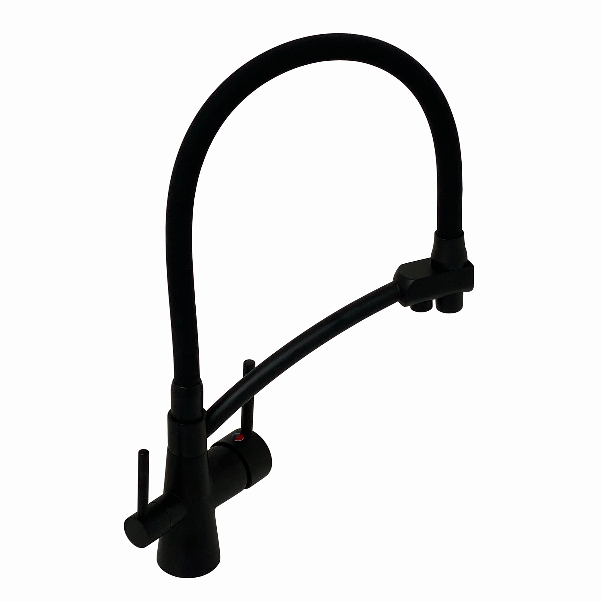 ENKI、ジュネーブ、KT093、マットブラック、キッチンシンク引き出しミキサータップ、コンテンポラリー3イン1浄水器タップ、ソリッドブラス、ブラックシリコンホース、モダンデザイン、取り付け簡単、1年保証