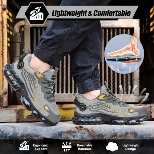 Hogent Steel Toe Shoes for Men Women Composite Toe Work Sneakers Indestructible Safety Tennis Shoes Lightweight Breathable Construction Sneakers Puncture Proof Air Cushion Ergonomic Design - Image 5