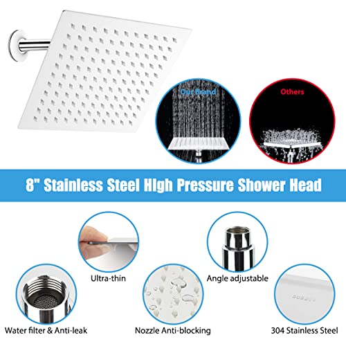 Taiker Shower Head, 8 Inch High Pressure Rainfall Shower Head/Handheld Showerhead Combo With 11.5 Inch Adjustable Curved Arm, Anti-Leak Shower Head With Holder/Hose, Flow Regulator, Chrome (Silver) #TOP4