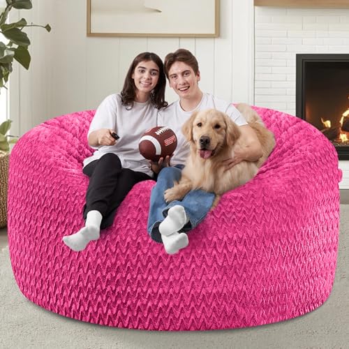 Image of 5FT Bean Bag Chair,Giant Bean Bag Chairs for Adults,Big Bean Bags with Memory Foam Filled, Large Beanbag Chairs with Chevron Plush Cover-Pink