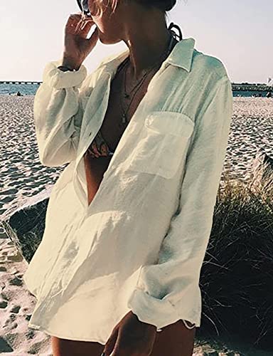 Image of Breezy Lane Beach Cover Up for Women Button Down Shirt Swimsuit Coverup Bathing Suit Cover Ups for Swimwear Vacation