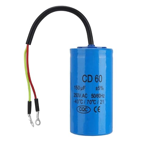 Motor Run Capacitor, Round Start Capacitor CD60 Run Capacitor with Wire 250V AC 150uF 50/60Hz for Motor Air Compressor (Blue)