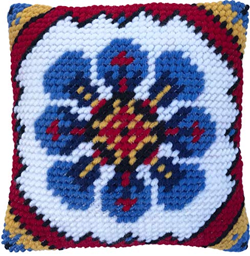 Needleart World Juego de bordado de cojín – Kit de punto de cruz de 5 unidades – Juego de bordado para principiantes – Kit de herramientas de inicio con herramientas de bordado – Kit de bordado – Azul