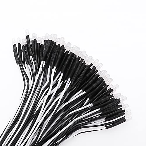 YIXISI 100 Piezas 3mm Ultra Brillante 12V Luces LED de Diodo Pre Cableado, LED Precableado Redonda Bulbo Lámpara, Luz LED de Color Difuso (Blanco Frio)