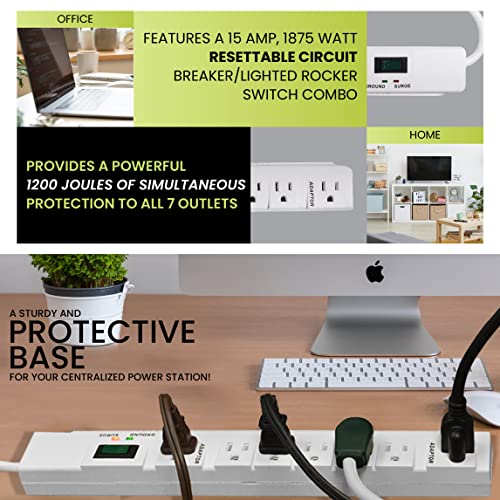 Gogreen Power (Gg-17636) 7 Outlet Surge Protector, 1200 Joules, White, 6 Ft Cord #TOP6