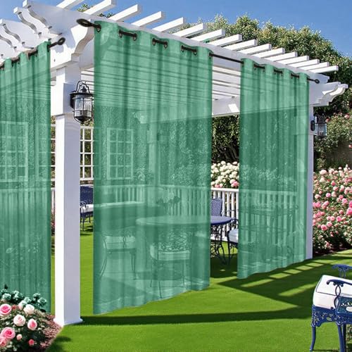 Wokuaile Green Outdoor Sheer Curtains for Patio Waterproof 2 Panels, Semi Voile Indoor Sheer Curtains, Light Filtering Privacy Drapes or Pergola, Porch, Cabana and Gazebo, 120x84 Inch