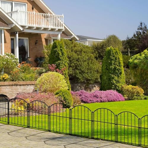 Image of ecofynd 2ft(H) X 11ft(L) Decorative Garden Fence, 10 Pack Dig Fence Animal Barrier for Dog, Arched Flower Bed Edging, Wire Border Panel for Dogs, Rabbits, Landscape Patio Yard Outdoor Decor, GF4
