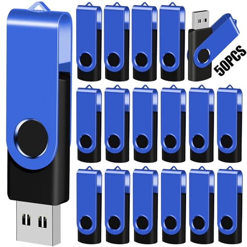 Image of EASTBULL Flash Drive Bulk512MB USB 50 Pack with Lanyards USB 2.0 Thumb Drive Bulk Memory Stick Swivel Pen Drive for Storage and Backup 512MB 50 Pack, Blue