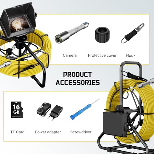 Sewer Camera 100ft 4.3" Pipe Drain Inspection Camera DVR Borescope with 12PCS LED Lights IP68 Waterproof 17/22MM Industrial Endoscope (22MM Camera/30M)