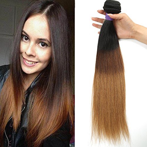 BLACKMOON HAIR 12 Inch Brazilian Virgin Ombre Hair Silky Straight Hair One Bundle Weave Unprocessed Virgin Human Hair Extensions T1B/4/30