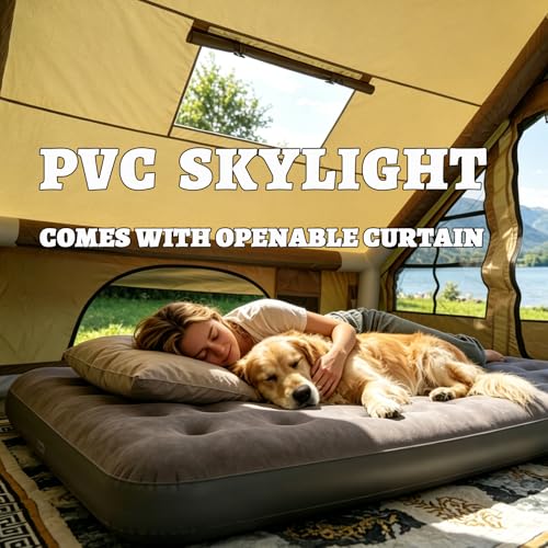 Image of Inflatable Camping Tents with Hand Pump, Air Glamping Tents, Easy Setup Waterproof and Windproof Blow up Tent, 4 Seasons Oxford Cabin Tent with Mesh Window & Stove Jack.