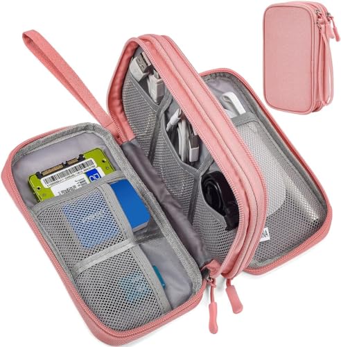 Electronic Organizer Travel Cable Accessories Bag, Electronic Organizer Case, Electronic Accessories Organizer Bag for Power Bank, Charging Cords, Chargers, Mouse, USB Cable, Earphones (Light Pink)
