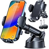 【Militär-Klasse】4 in 1 Handyhalterung Auto【Tärkst Saugnapf & Clip】Federungskapazität 36KG 360° Drehbar Universale KFZ Autohalterung für iPhone 16 Pro Max 15 14 13 Samsung Galaxy S24 Usw, Tiefschwarz