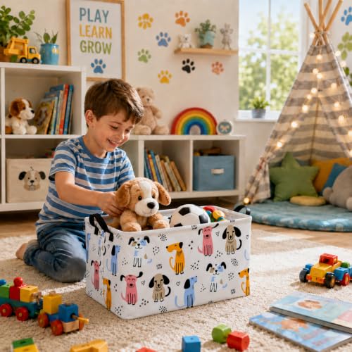 Image of Rectangular Cute Dog Storage Bin,Puppy Basket for Kids,Toy Laundry Hamper,Pet Nursery Gifts,Puppy basket with Handles, Boys and Girls Room Decor