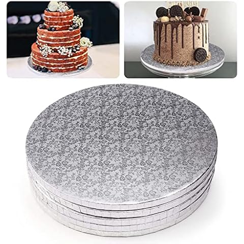 5-Pack 12 Inch Round Cake Drum, Studry 1/2" Thick Cardboard Cake Drum Boards with Greaseproof Smooth Edges Cake Decoration - Silver Cover