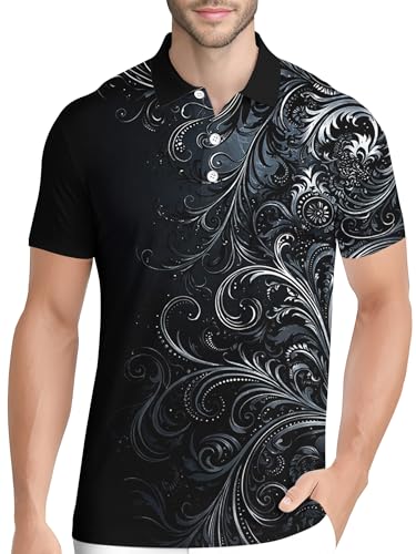 Image of PAGYMO Funny Golf Shirts for Men Crazy Printed Pattern Novelty Moisture Wicking Performance Mens Polo Shirt