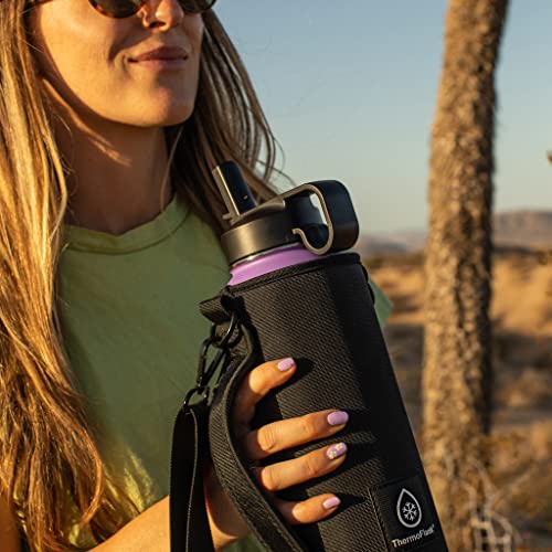 Image of ThermoFlask Wine Bottle Ice Jacket - Wine Bottle Holder with Adjustable Buckle & Strap - Temp-Lock Wine Carrier - Wine Carrier for Travel - Wine Accessory for Brunch, Christmas, Parties & More - Grey