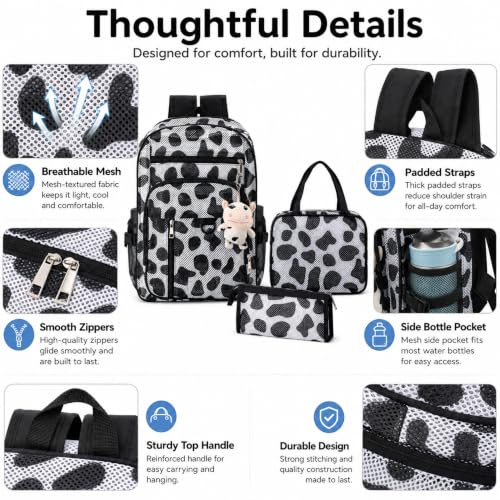 Image of Silkfly 3 Pcs Mesh Backpack Set, Heavy Duty Semi-transparent Bookbag with Lunch Bag Pencil Case for Travel, Beach, Sports