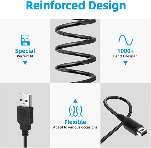 AXFEE Chargeur 3DS, Câble de Chargeur pour Nintendo New 3DS XL/3DS XL/New 2DS XL/2DS/Dsi XL, 1,2m/ 3,9ft Câble Chargeur USB d'alimentation USB (1PC) - 3