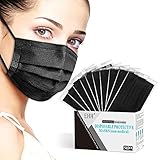 EHH Black Disposable Face Masks, Individually Wrapped, Breathable Face Mask for Men Women, 3- Ply, Comfortable Adult Masks with Adjustable Nose Wire & Elastic Ear Loop 50 Pcs, Black