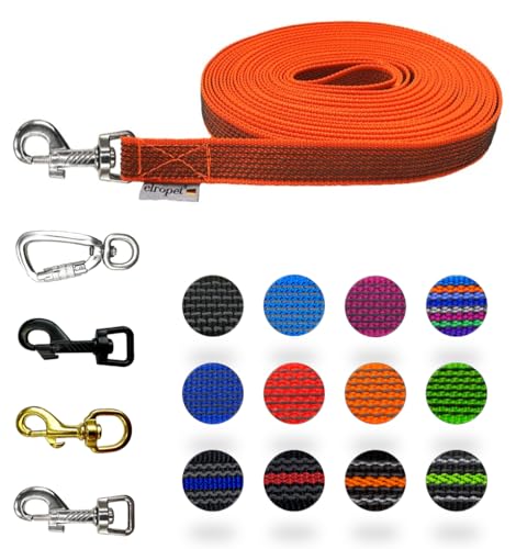 Hundeleine gummiert rutschfest - Schleppleine, Übungsleine, Fährtenleine gummiert 1m bis 50m für kleine, mittlere und große Hunde - mit und ohne Handschlaufe, mit und ohne Ruckdämpfer
