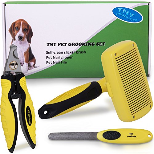 Dog Nail Clippers & Trimmer + Self Cleaning Slicker Brush - Shedding Tools For All Dog Sizes And Hair Types - Sharp Stainless Blades For Smooth Cutting - Sturdy Non-Slip Handle - eBook Attached