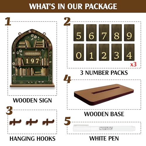 Books Read This Year Tracker Sign – Wooden Reading Counter Shelf Decor, Thoughtful for Book Lovers, Readers, Book Club Members & Bookworms, Includes 3 Cute Bookmarks (Books Read This Year Wooden 1) - Image 2